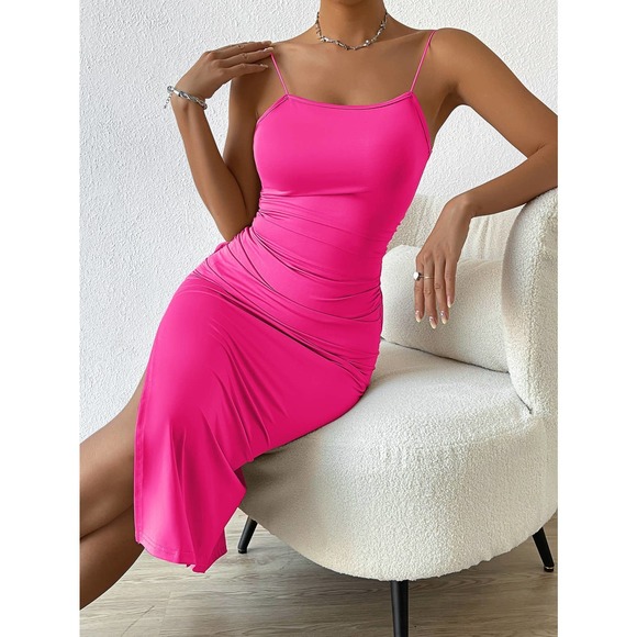 Twist Backless Split Thigh Cami midi Dress black - Picture 10 of 11